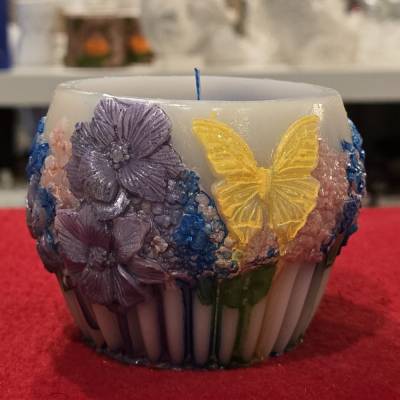 Dekorative Kerze - Schmetterling Blumen -