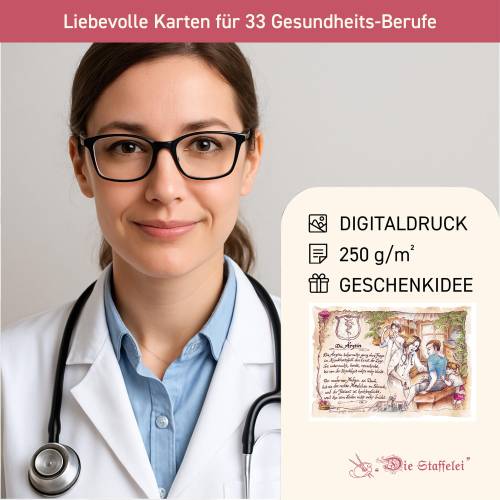 Geschenk Karte für Gesundheits-Berufe, Zeichnung mit humorvollem Gedicht, A4 Bild-Präsent für alle aus Medizin und Gesun