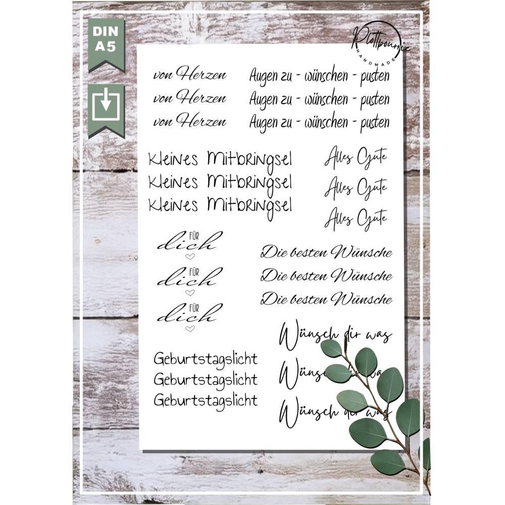 Grüße und Wünsche für Kerzentattoos, Wasserschiebefolien PDF, Din A5 Bild 1