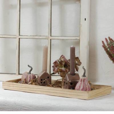 Tischdeko Herbst Tablett Kerzenständer aus Porzellan natur Herbstdeko 42 x 17 cm