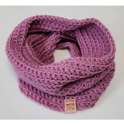 Handgehäkelter Halswärmer für Damen und größere Mädchen Fliederfarbe Winter Schlauchschal Mischwolle Einheitsgröße