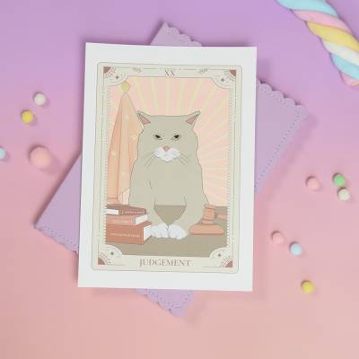 Kunstdruck A5 "TAROT Judgement" - Katze im Tarotkarten-Stil