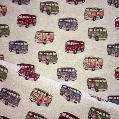 Deko Jacquard Gobelin Stoff - Hippi Bus / Bulli Verkaufseinheit 0,25 m