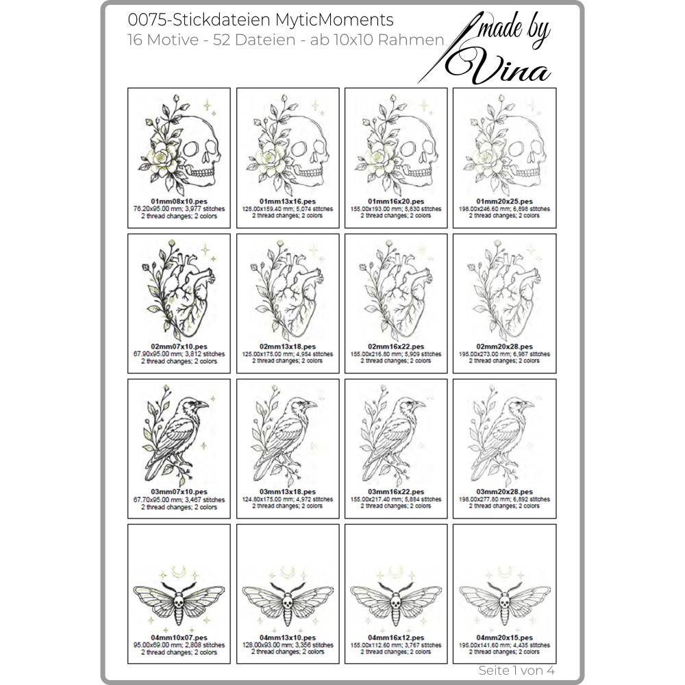 Mystic Moments Stickdateien Set – 16 Gothic & Monoline Herbstmotive ab 10x10 cm für Halloween, Kleidung & Deko Bild 3