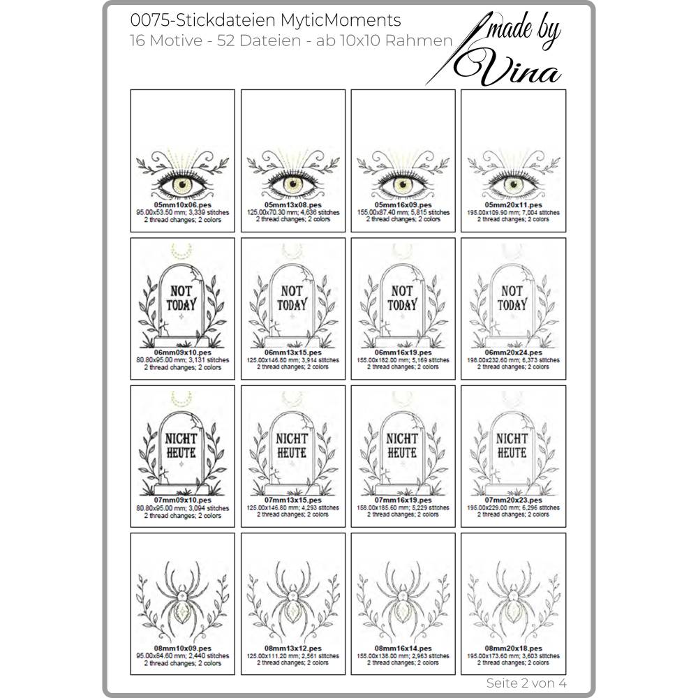 Mystic Moments Stickdateien Set – 16 Gothic & Monoline Herbstmotive ab 10x10 cm für Halloween, Kleidung & Deko Bild 4
