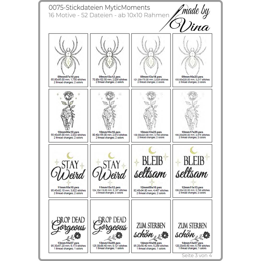 Mystic Moments Stickdateien Set – 16 Gothic & Monoline Herbstmotive ab 10x10 cm für Halloween, Kleidung & Deko Bild 5