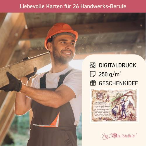 Geschenk Karte für Handwerks-Berufe, Zeichnung mit humorvollem Gedicht, A4 Bild-Präsent, 26 Motive für Handwerker