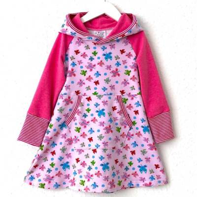 Schmetterling Kleid für Mädchen, Jersey Frensh Terry, Mädchenkleid, Kapuzenkleid