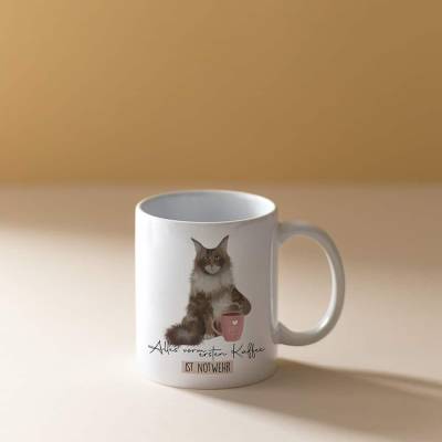 Katzentasse "Notwehr" - Kaffeetasse für Morgenmuffel mit Katze, 300 ml