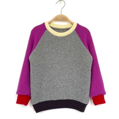 Kinderpullover Gr. 110/116 grau magenta 100% Kaschmir / Upcycling Kaschmirpullover
