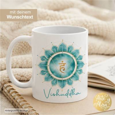 Kehlchakra Tasse personalisiert, Vishuddha , Chakra Tasse, Yoga Geschenk, Tasse mit Namen, Namenstasse, Geschenk Tasse