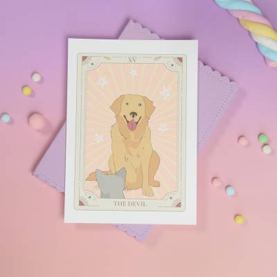 Kunstdruck A5 "TAROT The Devil" - Katze im Tarotkarten-Stil