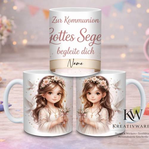 Personalisierte Kommunion Tasse Mädchen – Gottes Segen begleite dich – Geschenk zur Erstkommunion – Tasse mit Name