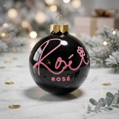 Blackpink Weihnachtskugel Glas 6cm – Rosé K-Pop Christbaumkugel Schwarz Rosa Fanmade