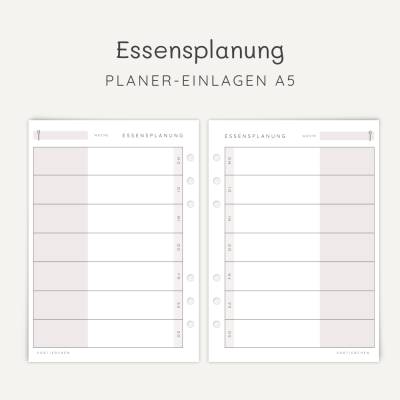 Essensplanung A5 | Planer-Einlagen für Mahlzeiten & Menüplan | Wochenplan Essen | Ringplaner Einlagen