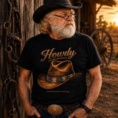 Howdy Hut, Unisex Bio T-Shirt, Western Country  Style,  Wild & Kind, Spirit Trail Design