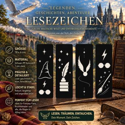 Magische Lesezeichen Set | Fantasy Lesezeichen | Geschenk für Leser & Nerds | von Harry Potter Welt inspiriert