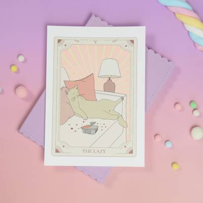 Kunstdruck A5 "TAROT The Lazy" - Katze im Tarotkarten-Stil