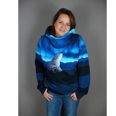 ON THE ROCKS BY THORSTEN BERGER, Swafing PANEL ca. 85 CM, SWEAT ANGERAUT, Eisbär Sternenhimmel blau