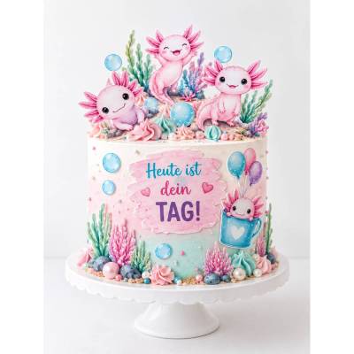 Axolotl Tortenaufleger Geburtstag – süße Tortendeko mit Axolotl – Unterwasser Kuchendeko für Kindergeburtstag