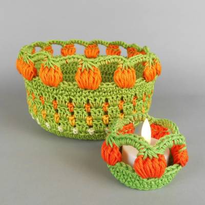 Häkelanleitung Herbstdeko Set: 3D Kürbis Teelichthalter und Utensilo Korb, für Anfänger geeignet