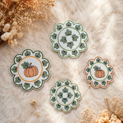 Stickdatei Untersetzer Herbst Kürbis und Blätter Set 26140