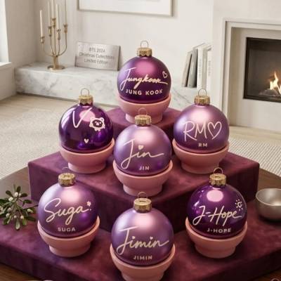 UNNIES K-Pop Weihnachtsbaumkugeln Set | Purple Member Glas-Weihnachtsschmuck (6 cm)