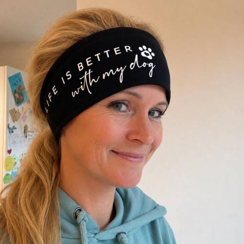 Stirnband Life is Better with a Dog | Hundeliebe Stirnband Damen | Hundemama Geschenk | Haarband mit Pfotenmotiv