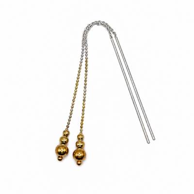 Durchziehohrringe aus 925 Silber – teilweise 24 ct vergoldet | lange Bicolor-Ohrhänger