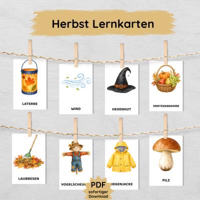 32 Herbst Lernkarten für Kinder | Herbst Bildkarten zum Ausdrucken