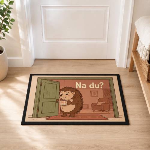 Willkommensmatte mit Igel „Na du?“ – flache Türmatte 60×40 cm für Haustür, Flur & Eingangsbereich