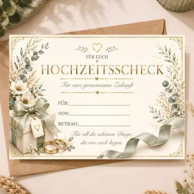 Hochzeitsscheck zum Ausfüllen | Geldgeschenk zur Hochzeit | Hochzeitsgeschenk für Brautpaar | Geld kreativ verschenken