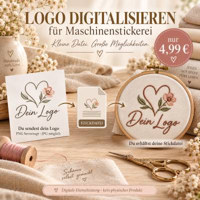 Logo digitalisieren für Stickmaschine – Stickdatei aus PNG/JPG | bis zu 5 Formate | DST, JEF, EXP, HUS, VIP & mehr