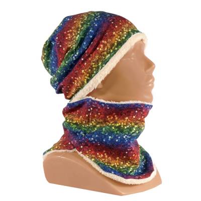 Beanie & Halssocke Rainbow – Wende-Set für Kinder, 50-52 cm, kuschelig & bunt