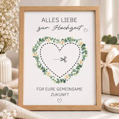 Geldgeschenk Hochzeit zum Ausdrucken – Eukalyptus Herz | PDF Vorlage Hochzeitsgeschenk