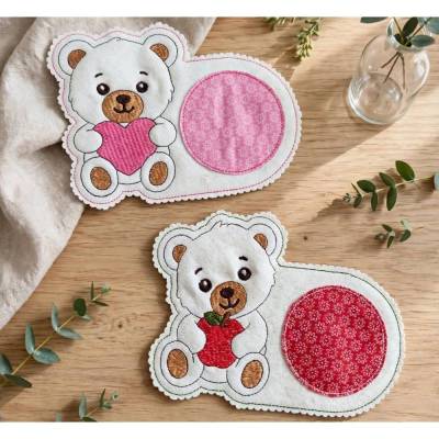 Stickdatei Mug Rug Bruno mit Apfel und Herz Set 26144a