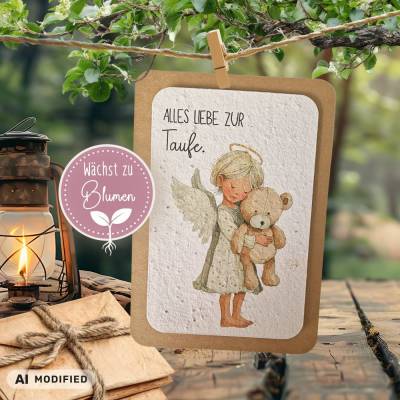 Karte zur Taufe zum Einpflanzen aus Samenpapier | Karte Taufe | Taufkarte Mädchen und Junge | Baby Geschenk Taufe 