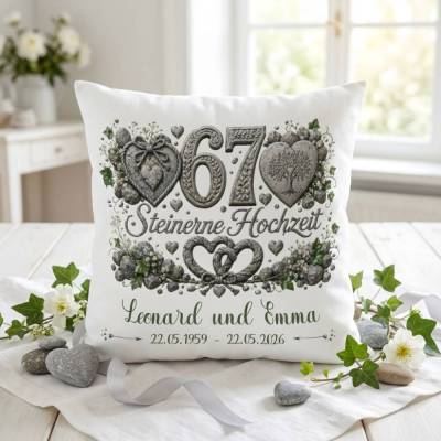 Geschenk Steinerne Hochzeit personalisiert – Kissen zum 67. Hochzeitstag mit Namen
