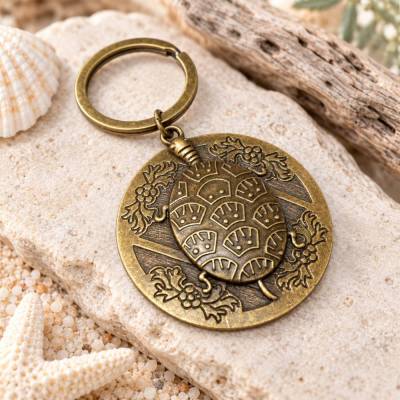 Großer runder Schlüsselanhänger Schildkröte Bronze Ø 4,5 cm – Geschenkidee