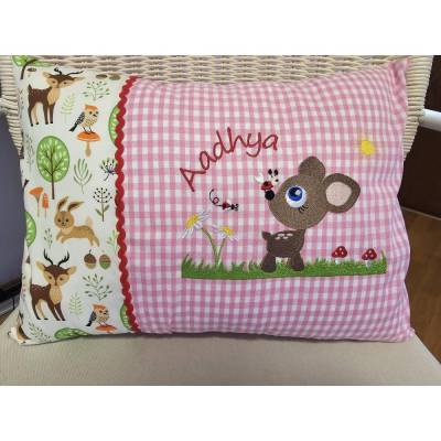 Kleines Reh & Name - personalisierte Kissen, Kindergarten, Geschenk zur Geburt, Namenskissen, personalisiert