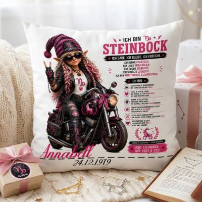 Geschenk Sternzeichen Steinbock Frau – Personalisiertes Kissen mit Name & Geburtsdatum