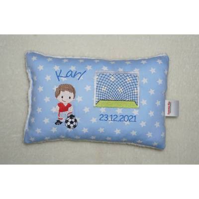 Fußball Star & Namen des Kindes - Personalisierte Kissen, Geschenk zur Geburt, Kissen mit Namen, Namenskissen