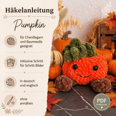 Häkelanleitung Kürbis Pumpkin PDF Deutsch | Amigurumi Kürbis häkeln