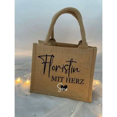 Jute Tasche Florist Floristin mit Herz, Geschenk | optional mit Reißverschluss |Zipper