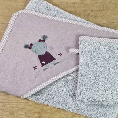 Kapuzenhandtuch für Baby, ca. 80 x 80 cm, personalisierbar, mit passendem Waschlappen – Geschenk zur Geburt