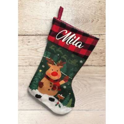 Personalisierbarer Nikolausstrumpf - Weihnachtsstrumpf – 5 Motive Elch Nikolaus Schneemann Lebkuchenmann Haus