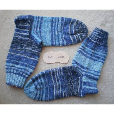 Handgestrickte Socken, Herren Größe 42 / 43 – Blautöne
