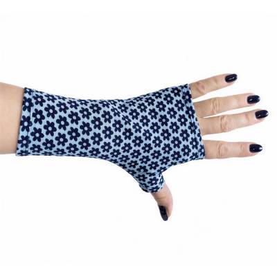 Pulswärmer, Handschuhe fingerlos aus Jersey mit Retro Blümchen Muster "Bonnie" in blau|blau oder orange|violett