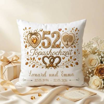 Geschenk Topashochzeit personalisiert – Kissen 52. Hochzeitstag Namen Datum
