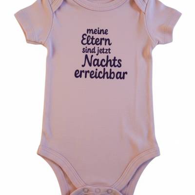 Baby Body, 0 - 3 Monate, Geschenk zur Geburt, Erstlingsbody, mit Spruch "meine Eltern sind jetzt Nachts erreichbar"
